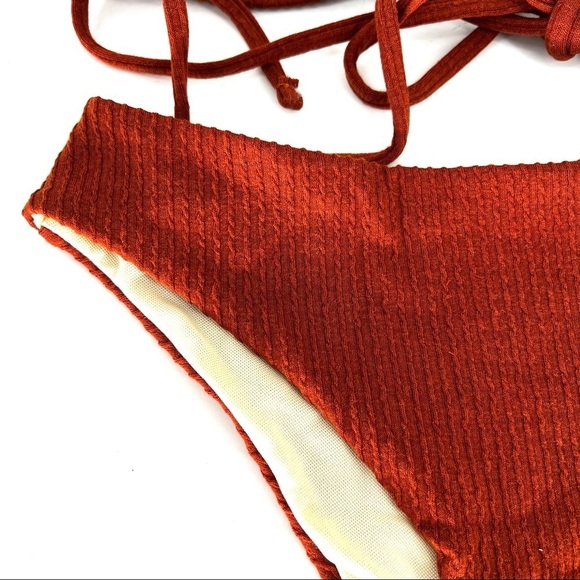 Shein Women's Solid Ribbed Knit Strappy Bralette High Leg Bikini Set - S - Picture 2 of 4